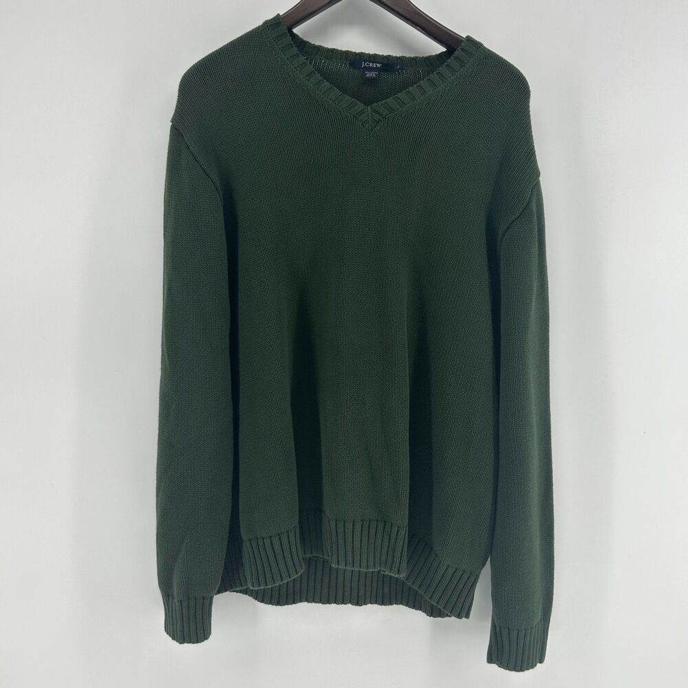Vintage J. Crew 100% Cotton V-Neck Sweater Men's L Green Heavy Chunky Top